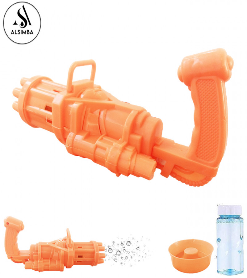 Alsimba 8 Hole Bubble Machine Massive Bubble Gattler Toygun With Bubble liquid for Kids Automatic Electric Bubble Maker Machine - Orange & Golden