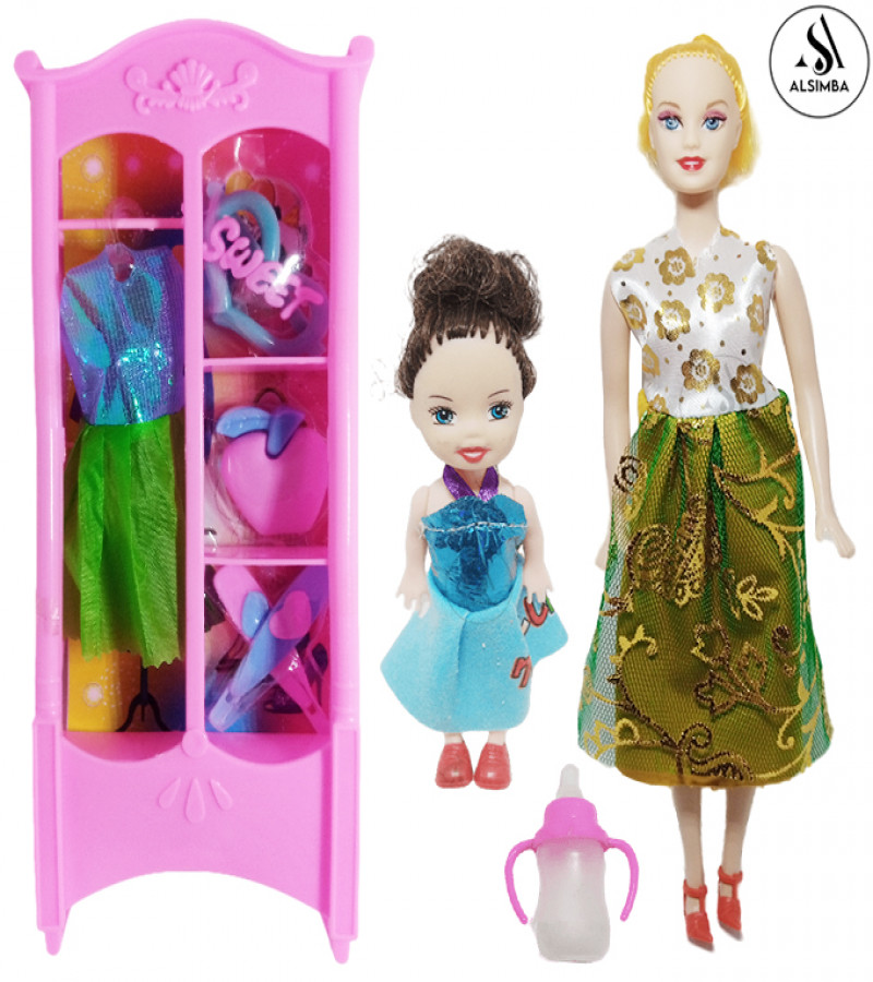 Alsimba Barbie Doll Dress Up Set - 9 Pcs with Baby Doll, Closet, Feeder, Dress & 3 Accessories - 18" Toy Gift for Girls