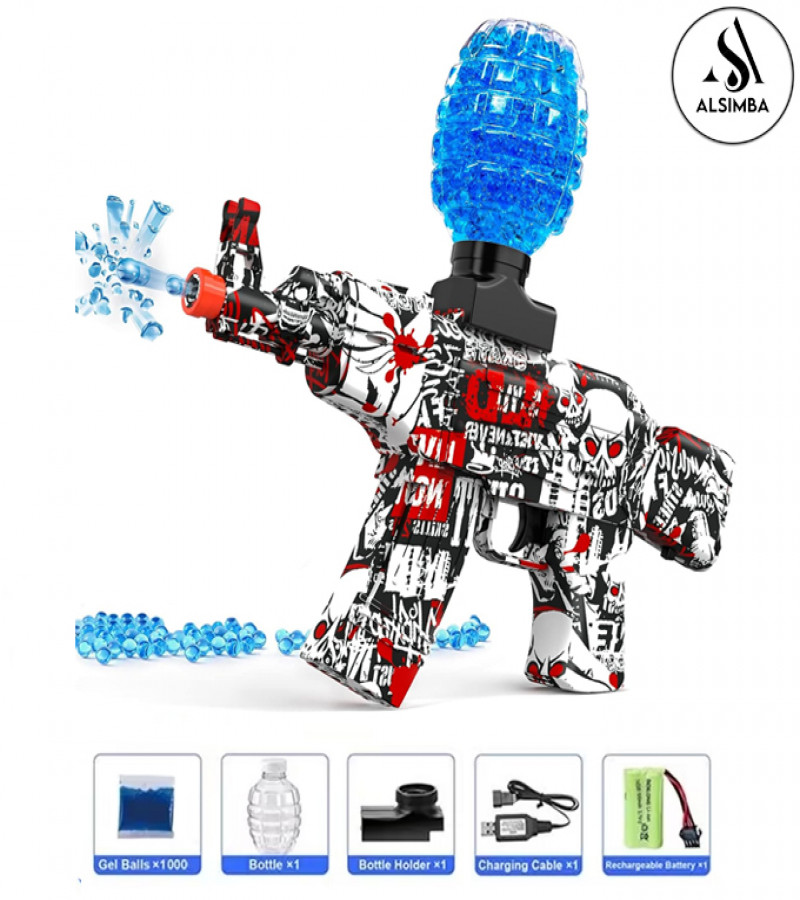 Alsimba AK-47 Gel Blaster Toy Gun Electric Automatic Rechargeable Orbeez Shooter with 1000 Balls for Kids & Boys