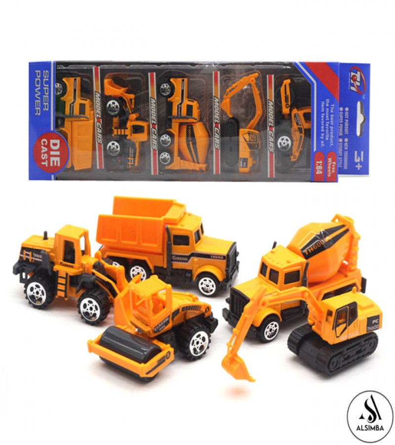 Alsimba 5 Pcs 1:64 Die-Cast Alloy Engineering Vehicle Set – Metal Body Toy Trucks for Kids – 3" Construction Cars