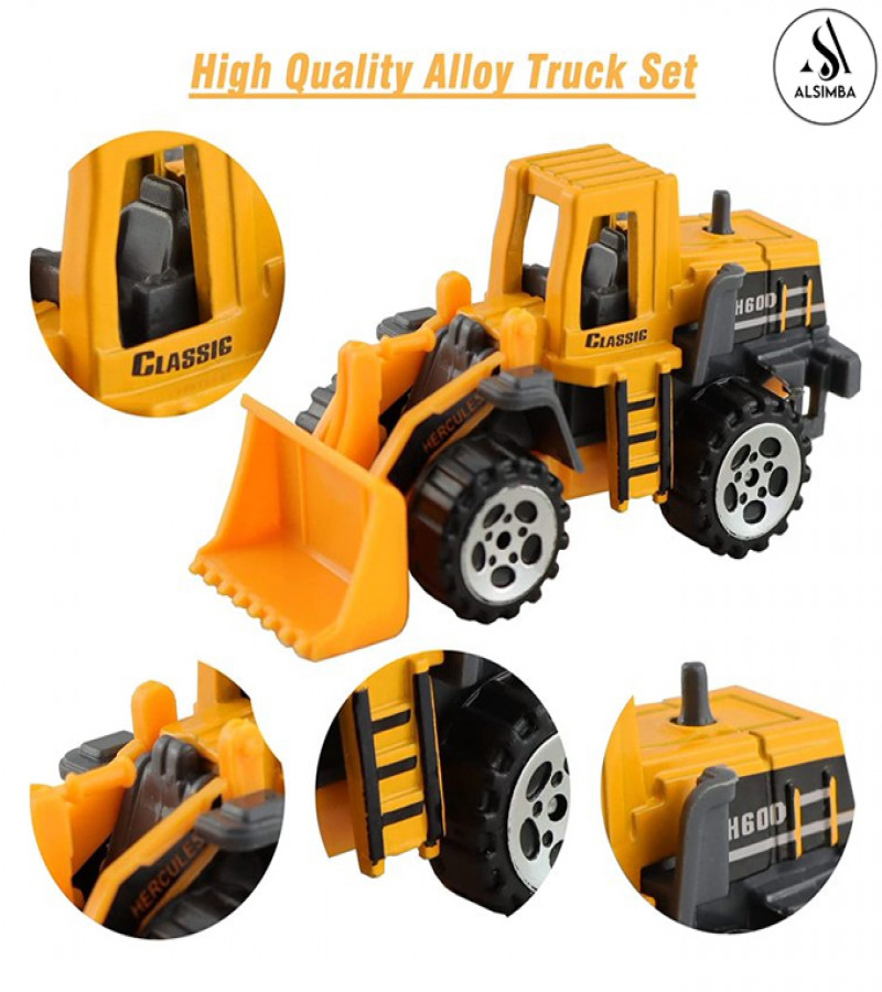 Alsimba 5 Pcs 1:64 Die-Cast Alloy Engineering Vehicle Set – Metal Body Toy Trucks for Kids – 3" Construction Cars