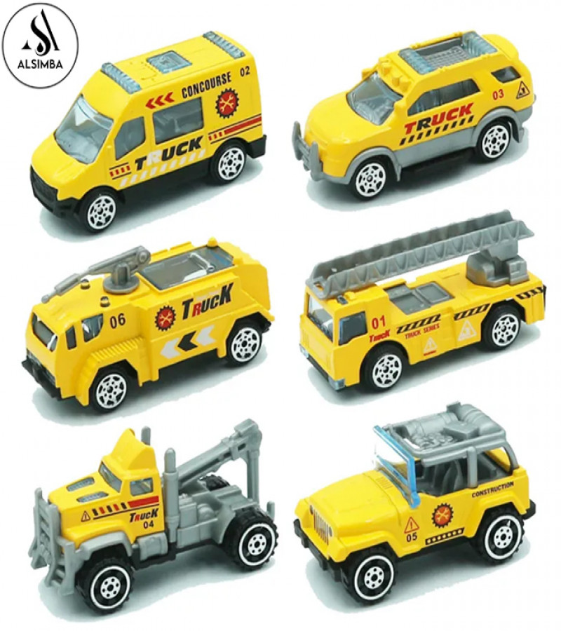 Alsimba 6 Pcs 1:64 Alloy Construction Die-Cast Vehicles Set – Metal Body Engineering Toy Trucks for Kids (3-Inch)
