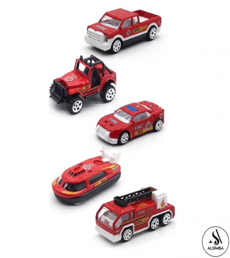 Alsimba 5 Pcs Fire Rescue Die-Cast Alloy Vehicle Playset 1:64 Scale Metal Toy Cars for Kids – 3" Emergency Trucks