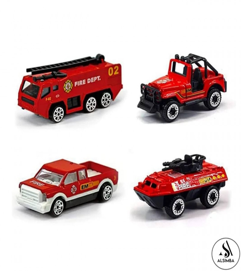 Alsimba 5 Pcs Fire Rescue Die-Cast Alloy Vehicle Playset 1:64 Scale Metal Toy Cars for Kids – 3" Emergency Trucks