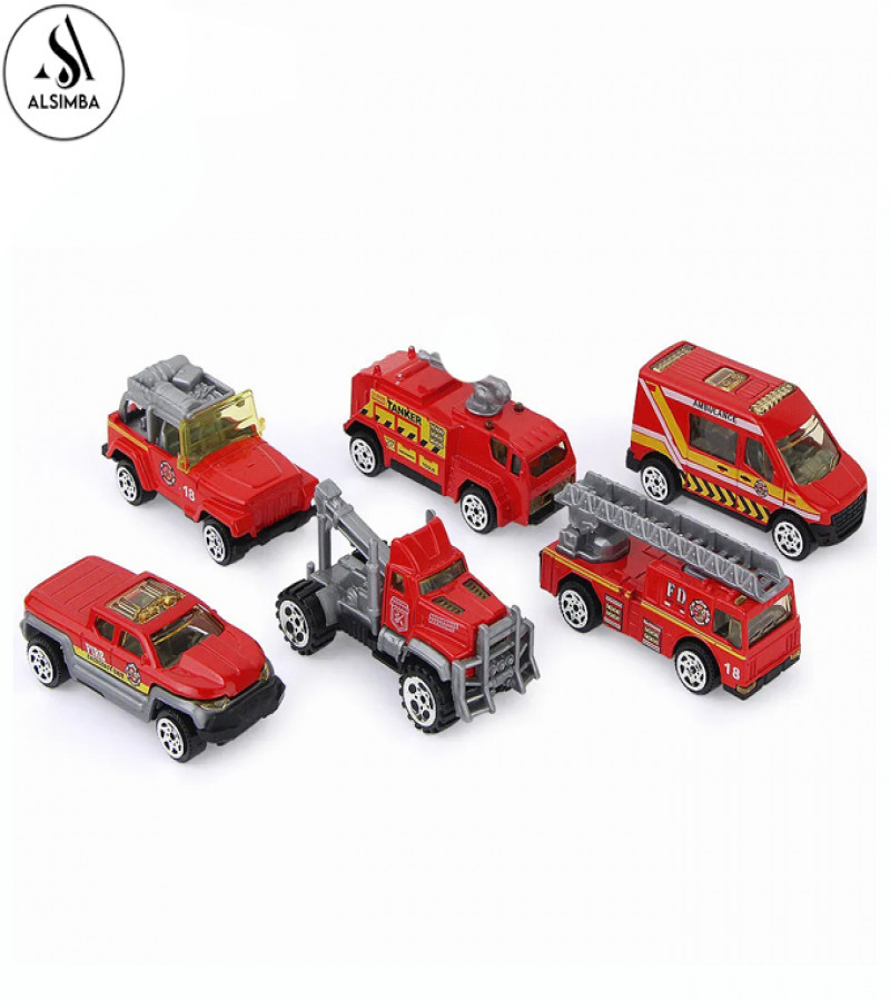 Alsimba 6 Pcs Fire Rescue Die-Cast Metal Vehicles Playset 1:64 Scale – 3" Alloy Toy Trucks Set for Kids – Durable Car Set