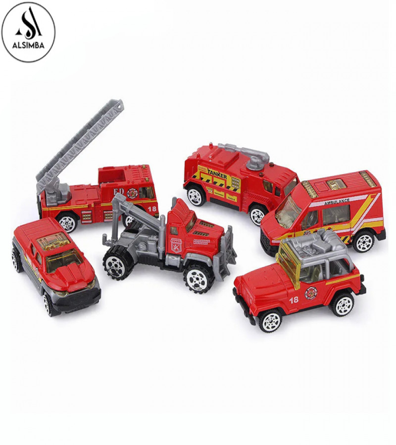 Alsimba 6 Pcs Fire Rescue Die-Cast Metal Vehicles Playset 1:64 Scale – 3" Alloy Toy Trucks Set for Kids – Durable Car Set