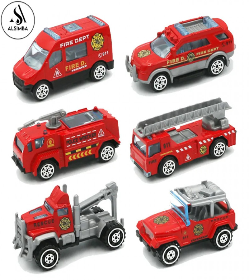 Alsimba 6 Pcs Fire Rescue Die-Cast Metal Vehicles Playset 1:64 Scale – 3" Alloy Toy Trucks Set for Kids – Durable Car Set
