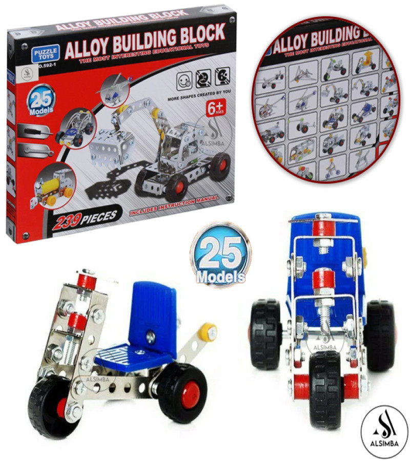 Alsimba Alloy Mechanics 25-in-1 Building Blocks Set – 239 Piece Metal Construction Toys for Kids – STEM Multicolor Kit