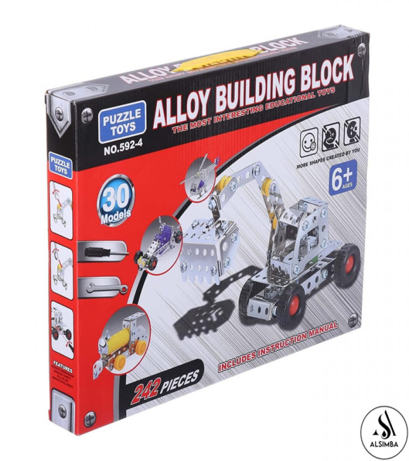 AAlsimba 242-Piece Alloy Mechanics Metal Building Blocks Set - 30 Model Construction Vehicles Kit for Kids & Teens