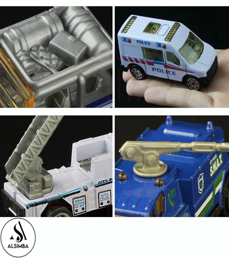Alsimba 6 Pcs Alloy Police Die-Cast Car Playset 1:64 Scale – Metal Body Kids Toy Vehicles – Mini Police Car Set