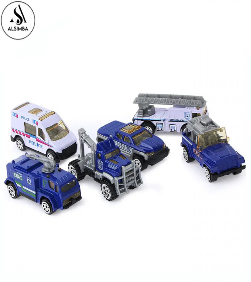 Alsimba 6 Pcs Alloy Police Die-Cast Car Playset 1:64 Scale – Metal Body Kids Toy Vehicles – Mini Police Car Set
