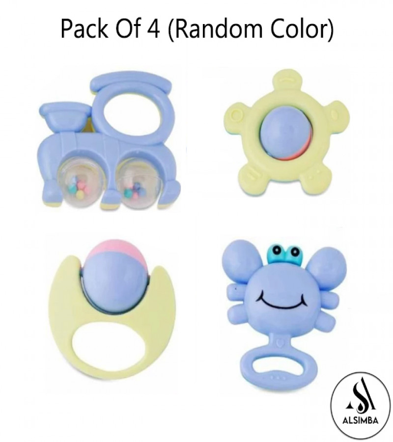 Alsimba Premium Baby Rattles Set - 4 Multicolor Rattles in Safe Pouch Packing - Soft, BPA-Free, for Infants & Toddlers