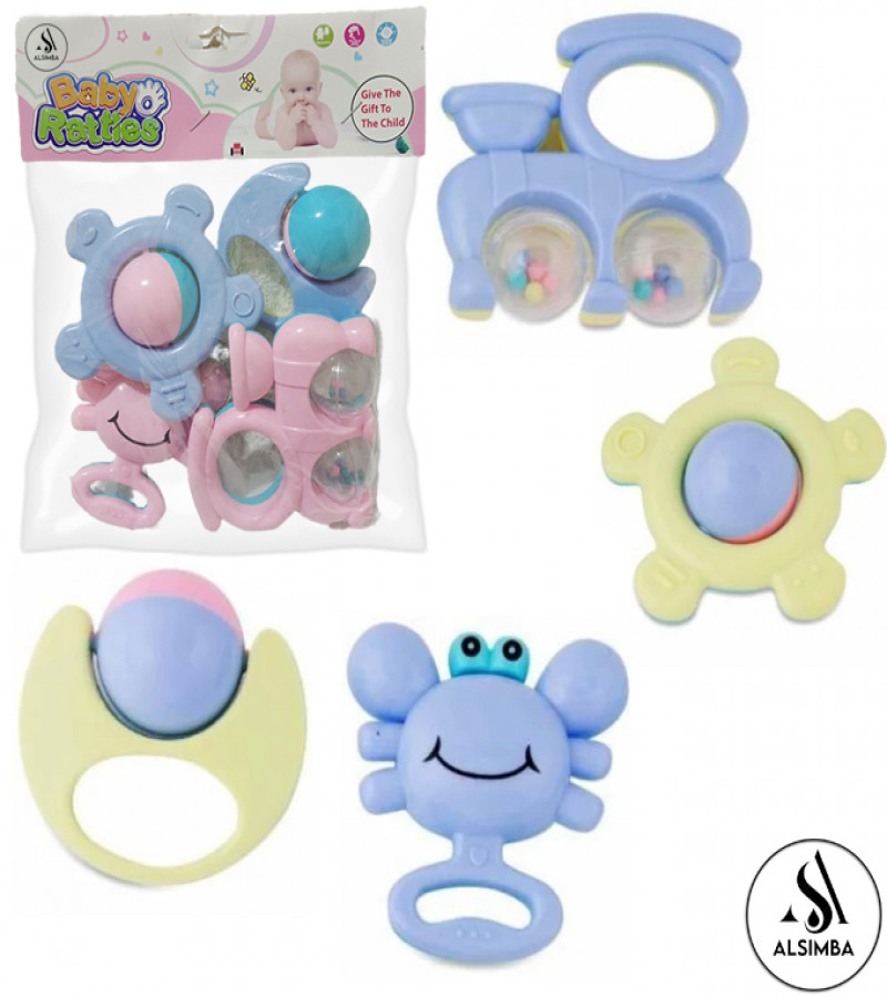 Alsimba Premium Baby Rattles Set - 4 Multicolor Rattles in Safe Pouch Packing - Soft, BPA-Free, for Infants & Toddlers