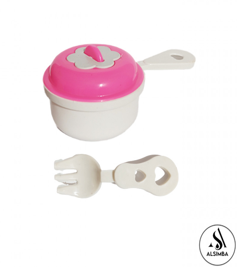 Alsimba Barbie Kitchen Set 8 Pcs Toy for Kids Girls - Pink Plastic Cookware Pots & Cutlery - 4 Inch Pretend Play Set