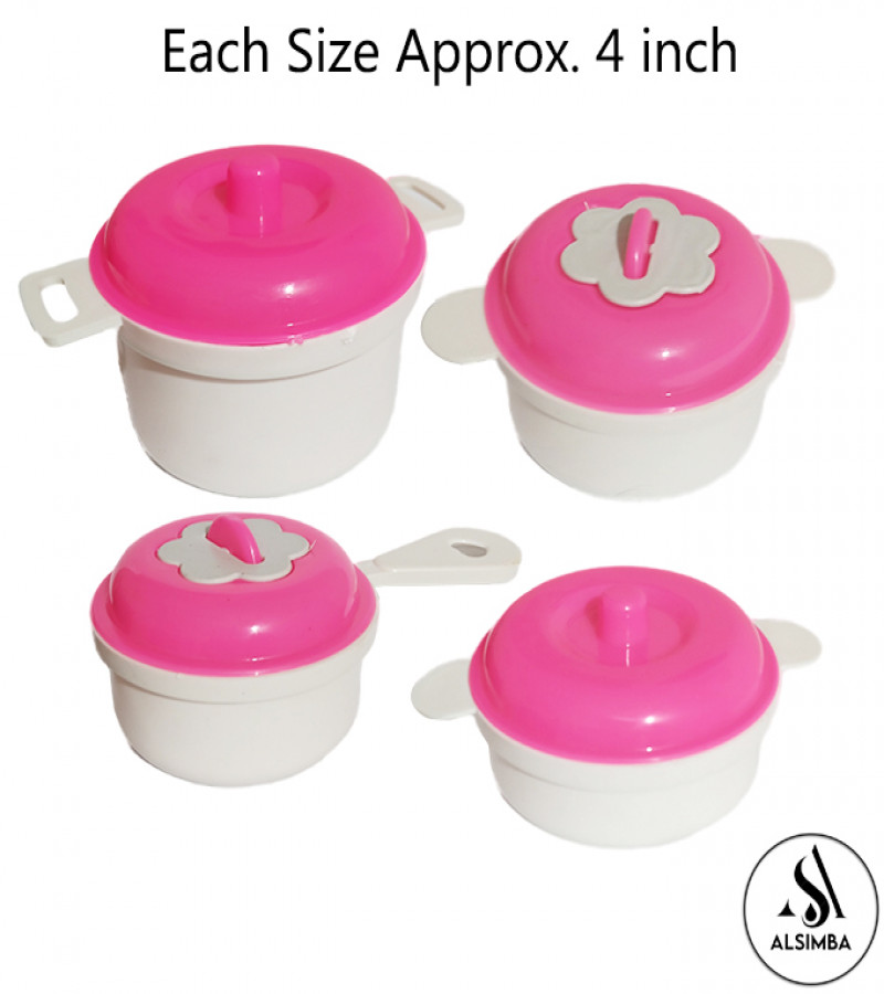 Alsimba Barbie Kitchen Set 8 Pcs Toy for Kids Girls - Pink Plastic Cookware Pots & Cutlery - 4 Inch Pretend Play Set