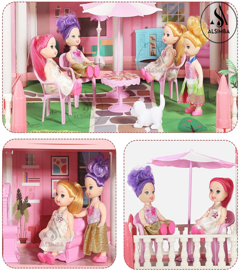 Alsimba 4-Storey Big Doll House Villa Toy with 11 Rooms, Furniture & Accessories – DIY Dream House for Girls Gift