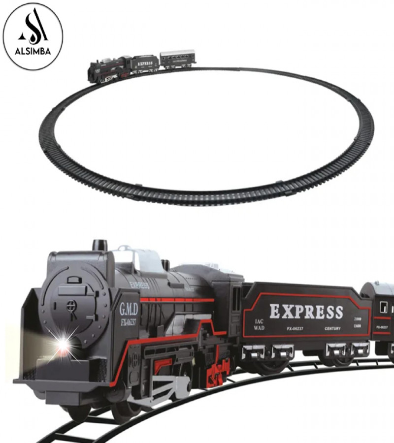 Alsimba Black 13 Pieces Battery Operated Express Kids Train Toy Set - Track Size Approx. 210cm - With Front Light (AS-0064)