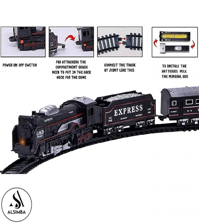 Alsimba Black 13 Pieces Battery Operated Express Kids Train Toy Set - Track Size Approx. 210cm - With Front Light (AS-0064)