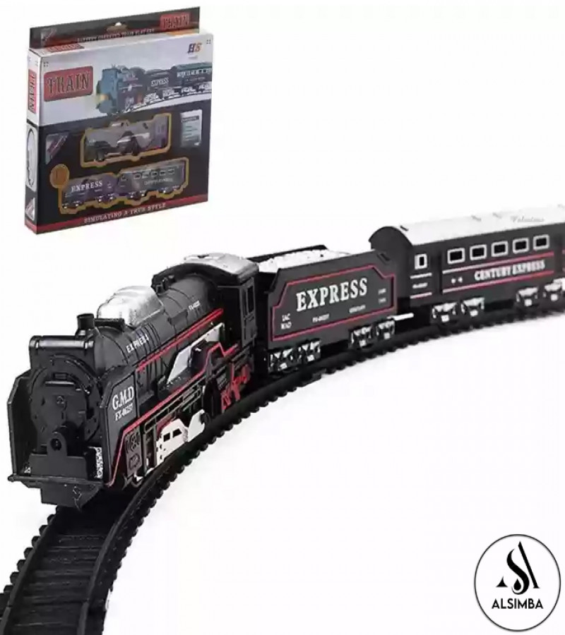 Alsimba Black 13 Pieces Battery Operated Express Kids Train Toy Set - Track Size Approx. 210cm - With Front Light (AS-0064)