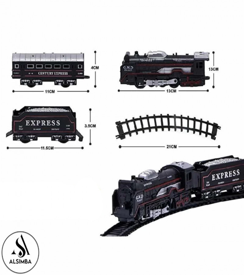 Alsimba Black 13 Pieces Battery Operated Express Kids Train Toy Set - Track Size Approx. 210cm - With Front Light (AS-0064)