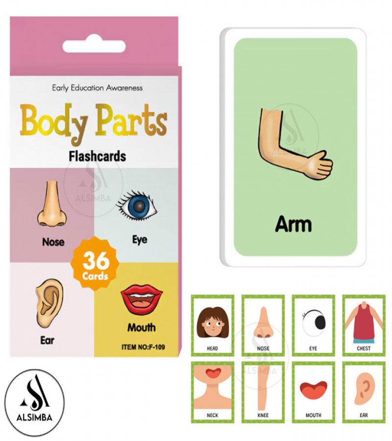 Alsimba 36 Pcs Body Parts Flash Cards for Kids – Early Learning Educational Cards for Toddlers, Preschool, Nursery