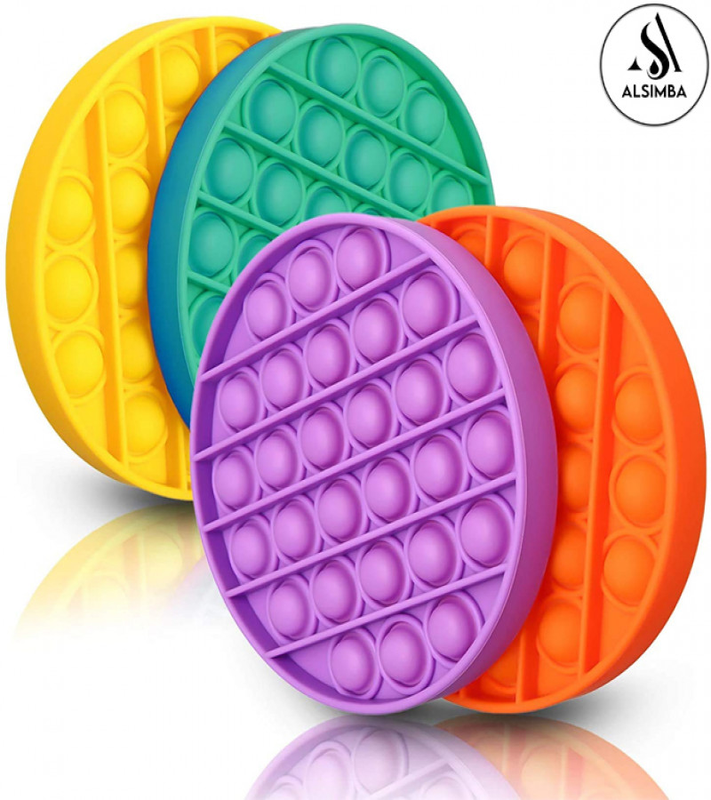 Alsimba BUY 1 GET 1 FREE Push Mini Circle Popit Fidget Toy for Kids – 4” Silicone Bubble Sensory Toy – Multicolor