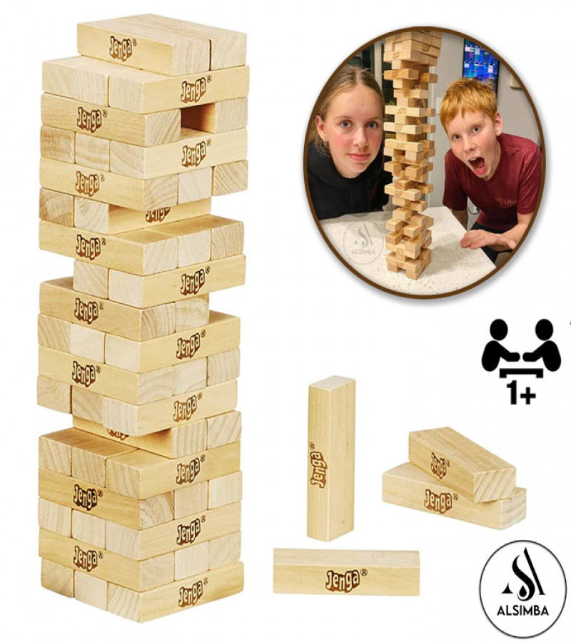 Alsimba Classic Jenga Wooden Tower Game – 45 Pcs Blocks – Fun Stacking Game for Kids & Adults – 11 Inch Board Game