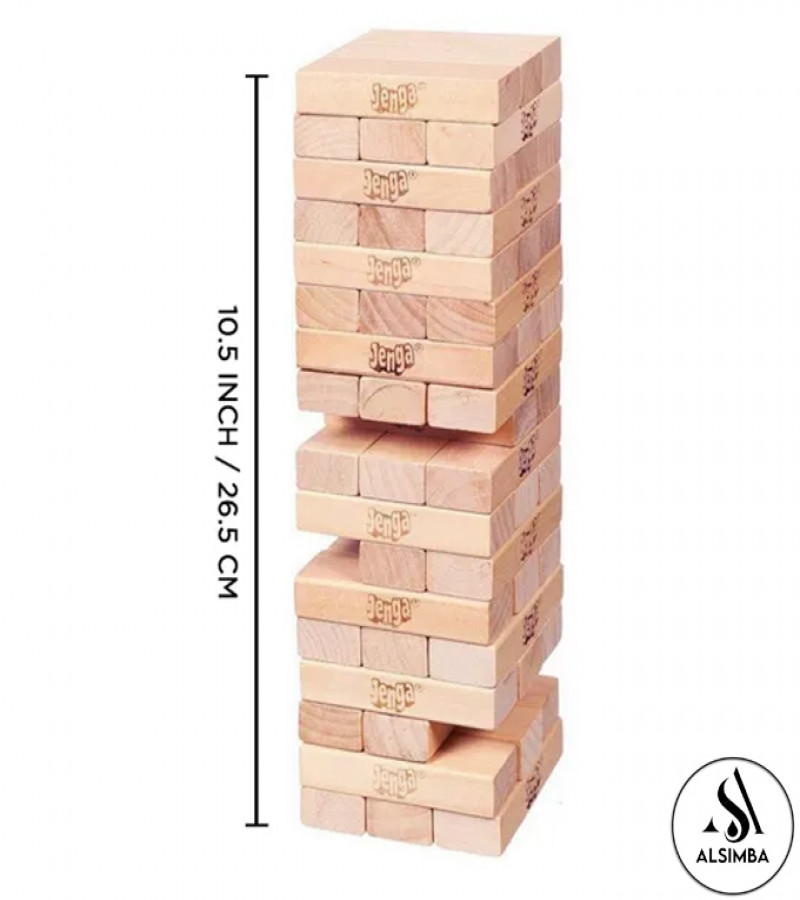 Alsimba Classic Jenga Wooden Tower Game – 45 Pcs Blocks – Fun Stacking Game for Kids & Adults – 11 Inch Board Game