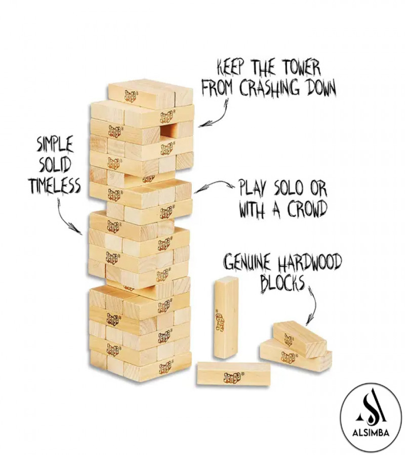 Alsimba Classic Jenga Wooden Tower Game – 45 Pcs Blocks – Fun Stacking Game for Kids & Adults – 11 Inch Board Game