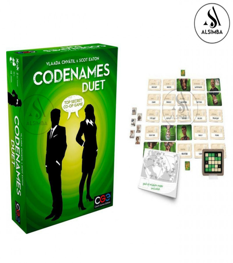 Alsimba Codenames Board Game Duet Edition – Green – 2-Player Strategic Cooperative Word Game – Couples – Friends and Game Lovers Spy