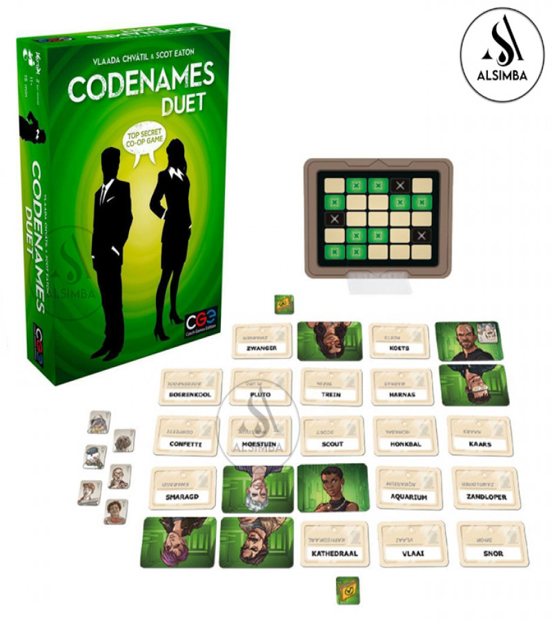 Alsimba Codenames Board Game Duet Edition – Green – 2-Player Strategic Cooperative Word Game – Couples – Friends and Game Lovers Spy