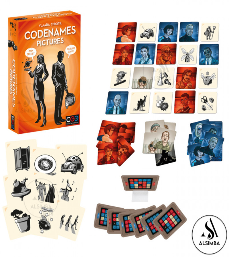 Alsimba Codenames Pictures Board Game – Orange Edition – Family Fun Spy-Themed Picture Clue Board Game for Teenagers and Adults