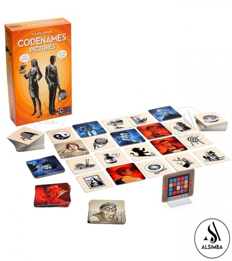 Alsimba Codenames Pictures Board Game – Orange Edition – Family Fun Spy-Themed Picture Clue Board Game for Teenagers and Adults