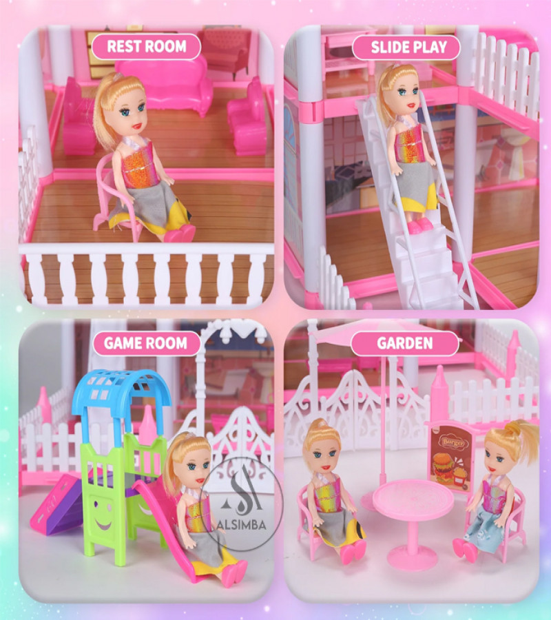 Alsimba Cottage Girl 3-Storey DIY Doll House Villa 201 Pcs | Dream Castle Toy for Kids | 8 Rooms Big Gift Playset