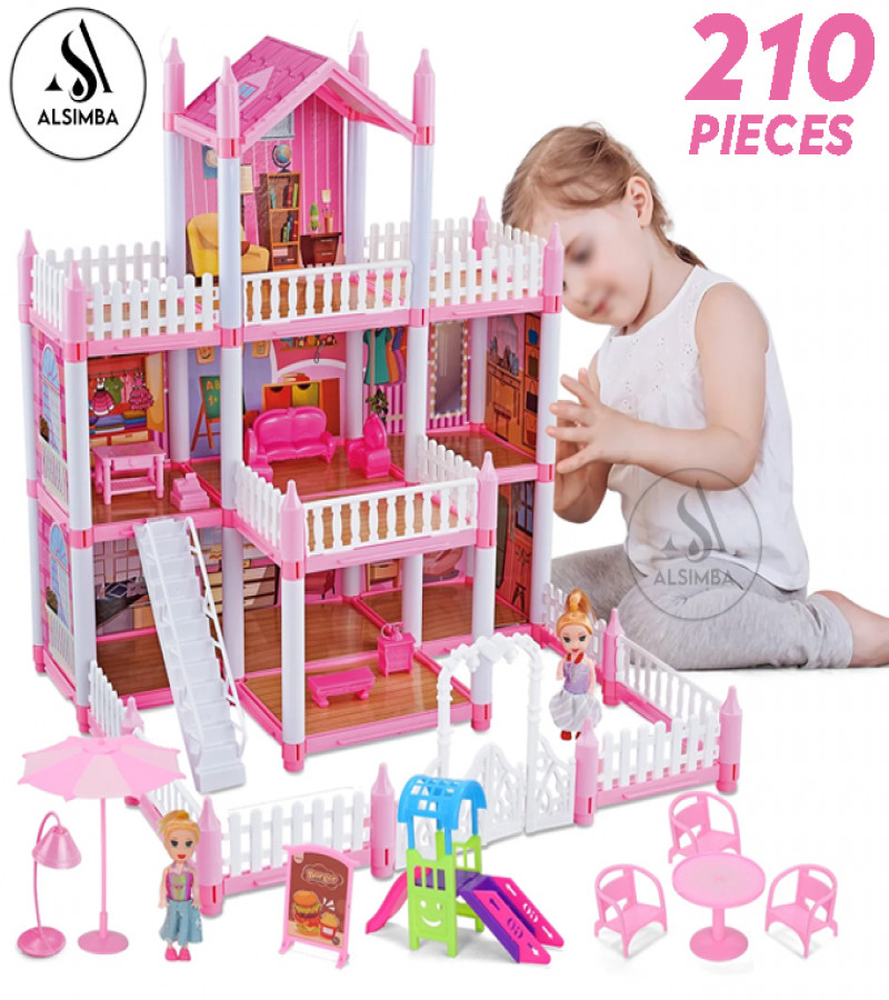 Alsimba Cottage Girl 3-Storey DIY Doll House Villa 201 Pcs | Dream Castle Toy for Kids | 8 Rooms Big Gift Playset