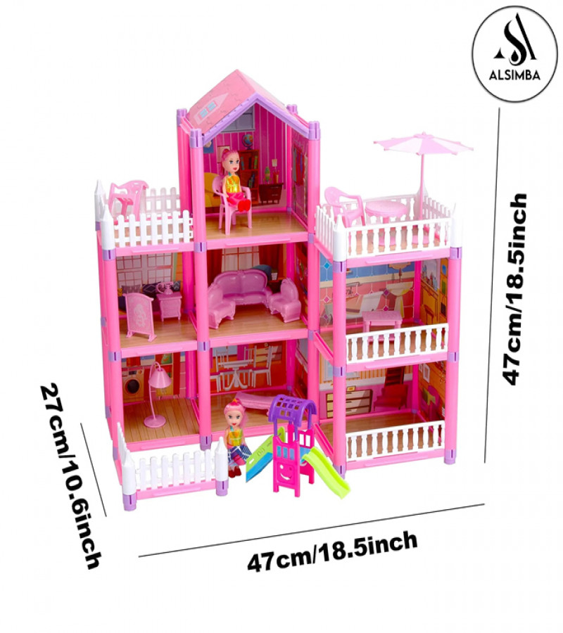 AAlsimba 3-Storey Dream Castle DIY Dollhouse Toy Set – 162-Piece Big Villa House for Girls with Family & Accessories