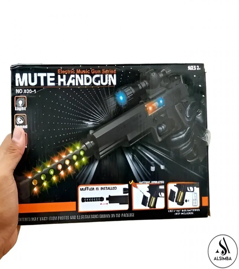Alsimba Electric Mute Hand Toy Gun for Kids – Musical Light-Up Battery Toygun – Real Vibration – Premium Black Toy