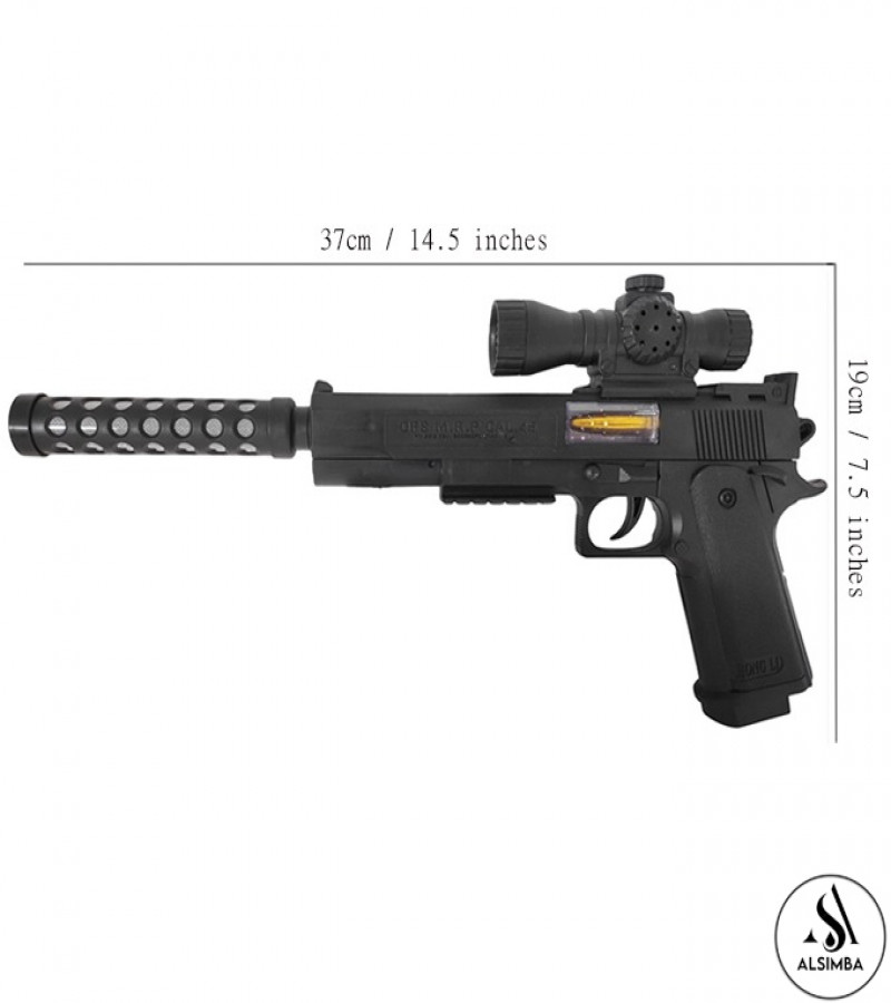 Alsimba Electric Mute Hand Toy Gun for Kids – Musical Light-Up Battery Toygun – Real Vibration – Premium Black Toy