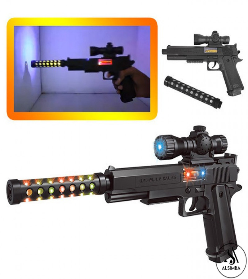 Alsimba Electric Mute Hand Toy Gun for Kids – Musical Light-Up Battery Toygun – Real Vibration – Premium Black Toy