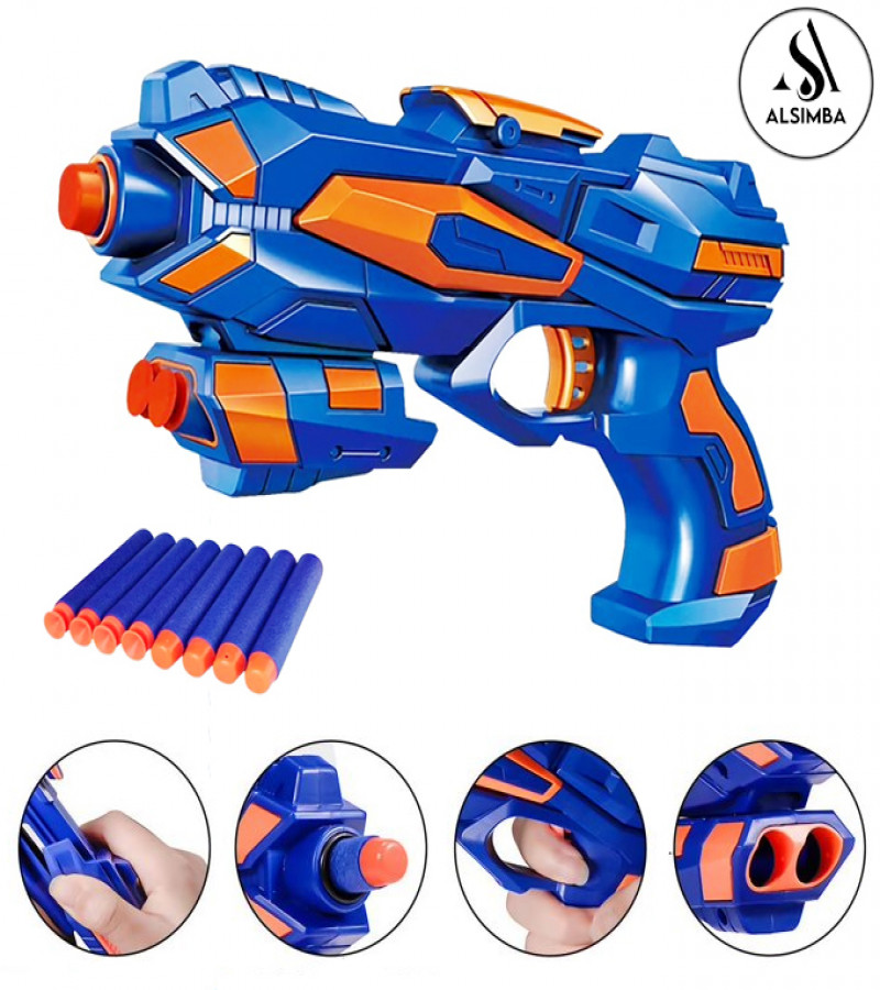 Alsimba Frost Nova Soft Nerf Dart Manual Toy Gun for Kids – 3 Darts & Stick-On – 8" Blue – Safe Plastic – High Quality