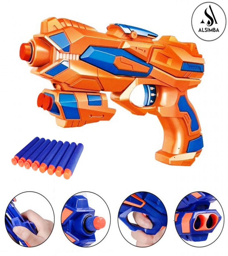 Alsimba Frost Nova Manual Soft Nerf Dart Toy Gun for Kids – 3 Darts, Stick-Ons – Durable Plastic – 8" – Orange