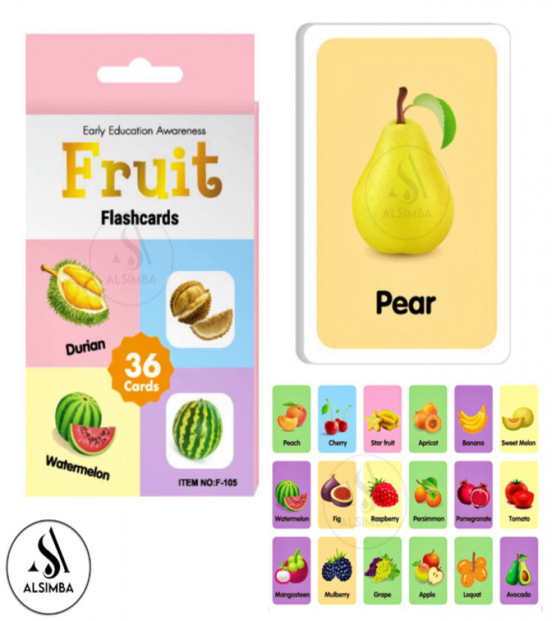 Alsimba Fruits Flash Cards Set for Kids – 36 Educational Flash Cards for Toddlers, Preschool & Early Learning