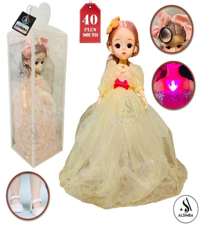 Golden Princess Fairy Barbie Doll with 40+ Sounds, 20+ Joints, Plush Elsa Style – 15" Anime Face Girl Gift Toy