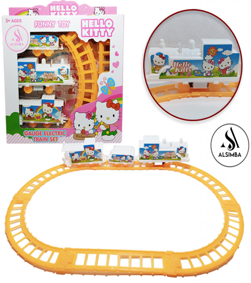 Alsimba Hello Kitty Electric Train Set Toy for Kids, Battery Operated Gauge Track – Pink – Girls & Boys Gift