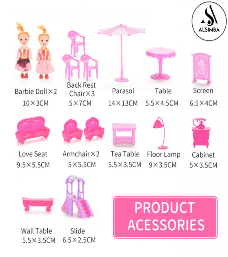 Alsimba Holiday Villa 3-Story Pink Dollhouse 129pcs DIY Playset Gift for Girls – Assembled Toy Home Set, 24 Inches