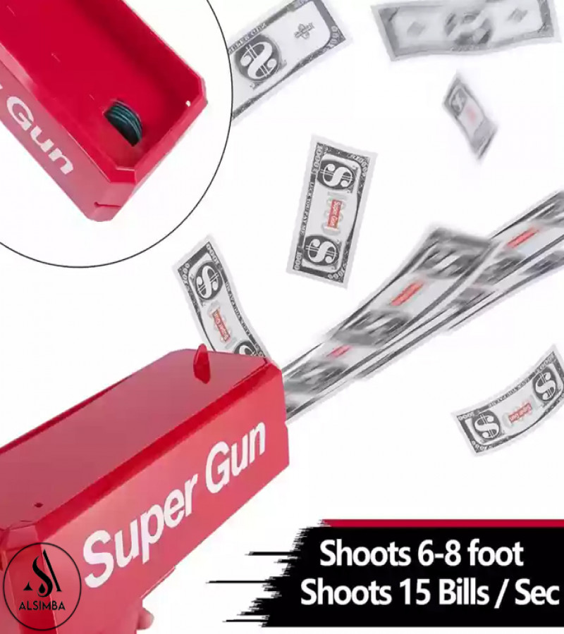 Alsimba High Quality Red Money Gun Toy with 100 Fake Bills - Fun Party Spray Machine for Kids & Adults - 20cm
