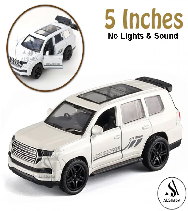 Alsimba Lexus Land Cruiser Prado Alloy Die-Cast Toy Car - 5" White Model with Opening Hood & Doors - Kids Sports Car