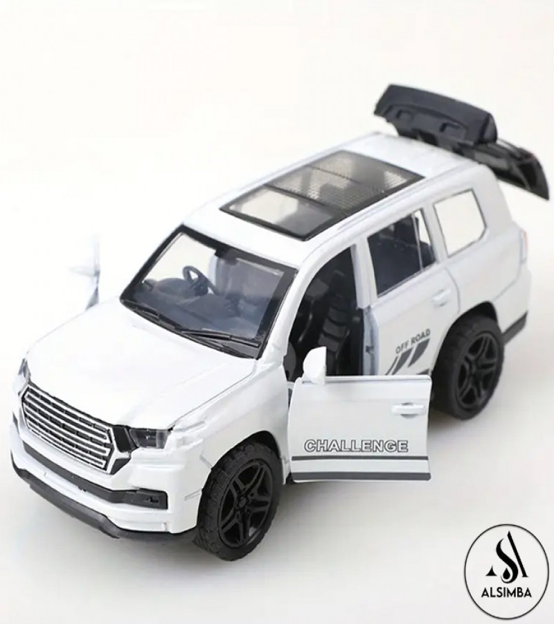 Alsimba Lexus Land Cruiser Prado Alloy Die-Cast Toy Car - 5" White Model with Opening Hood & Doors - Kids Sports Car