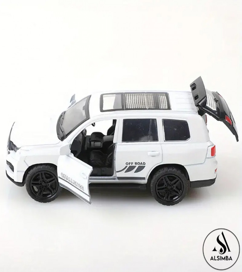 Alsimba Lexus Land Cruiser Prado Alloy Die-Cast Toy Car - 5" White Model with Opening Hood & Doors - Kids Sports Car