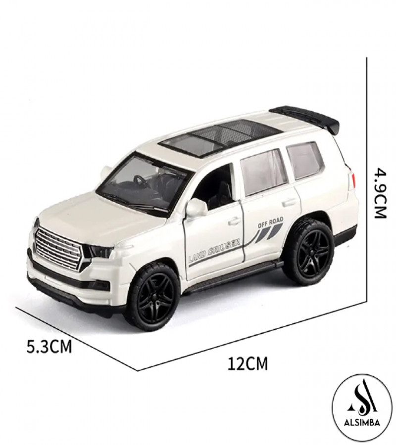 Alsimba Lexus Land Cruiser Prado Alloy Die-Cast Toy Car - 5" White Model with Opening Hood & Doors - Kids Sports Car